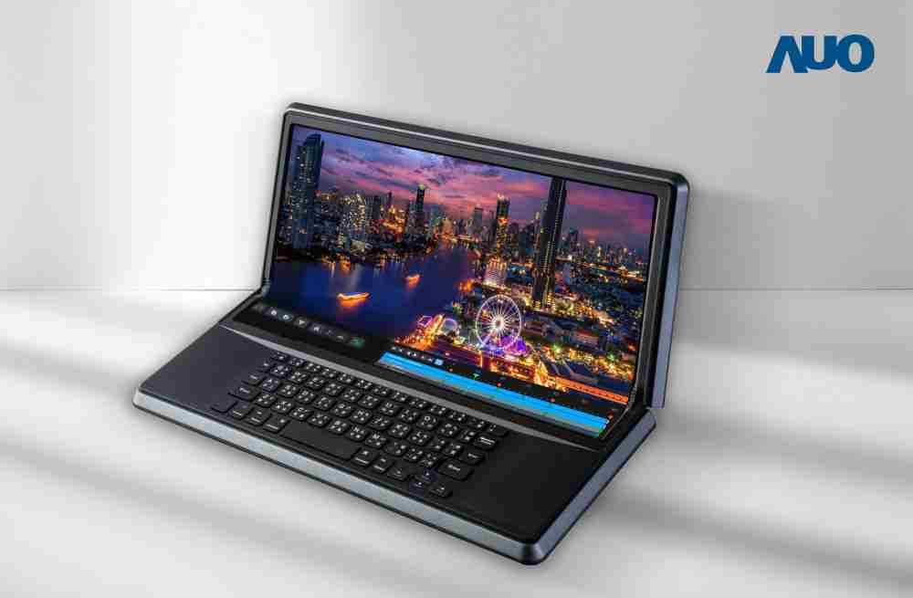 牛牛游戏14.6吋Micro LED折迭显示屏幕，，，，搭配半径4mm的弯折绞炼，，，以及高画素、、高亮度、、、、高对比度的显示技术特点，，，，即便在大视角下仍保有绝佳色相与亮度